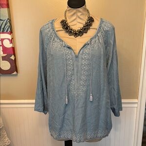 J. Jill Blue 3/4 Sleeve Tie Front Tunic